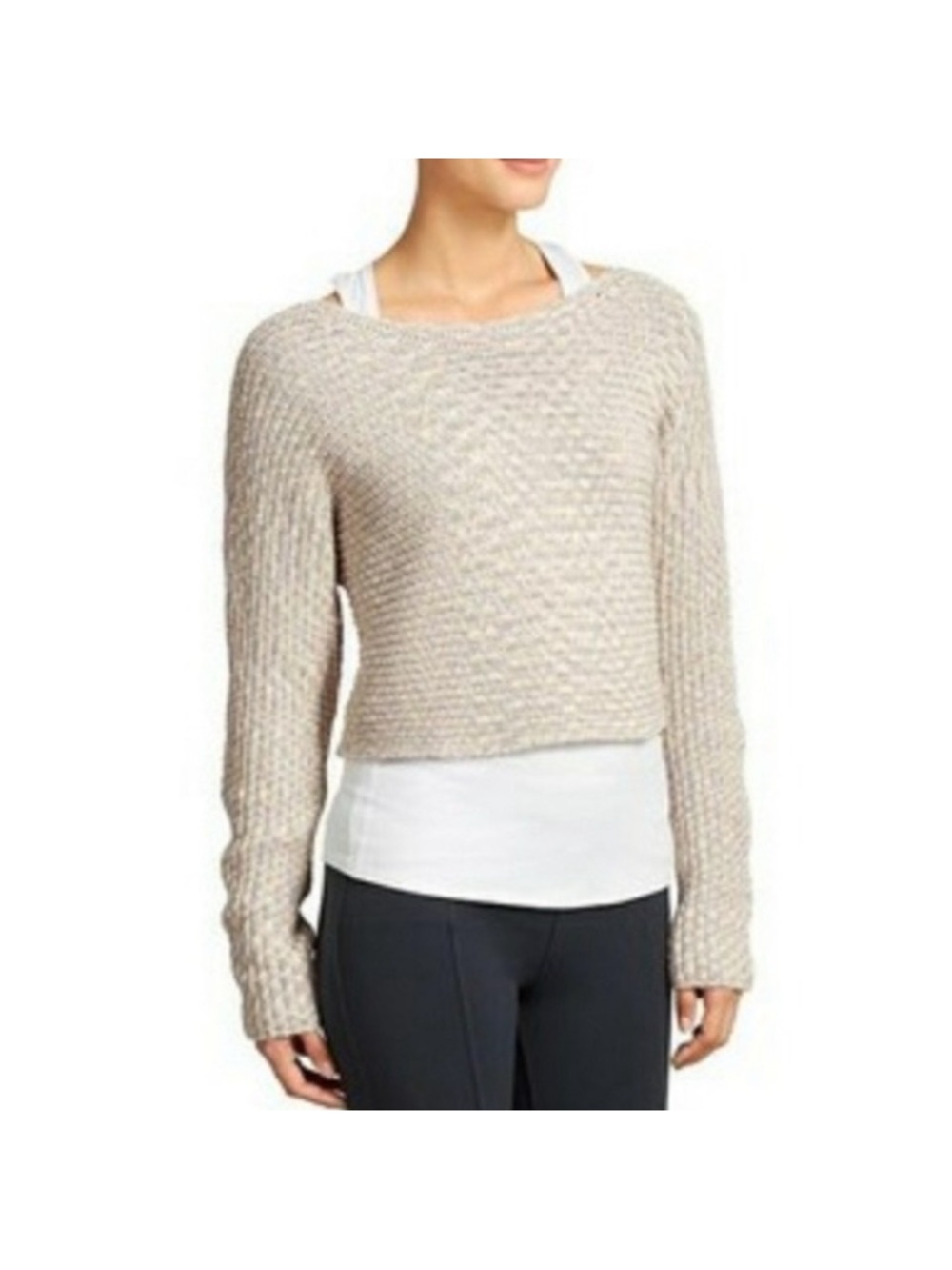 Athleta Cropped Crew Sweater in Cream